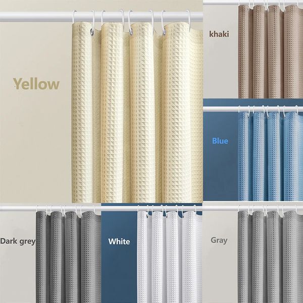 Thickened waterproof shower curtain with solid color waffle design, mildew-resistant and non-porous for bathroom use