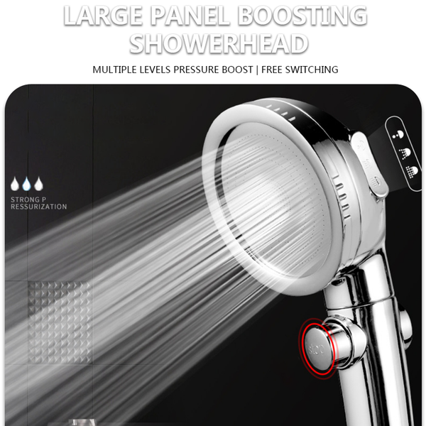 Three-level adjustment for water flow  
Single-touch water shutoff  
High-pressure shower head  
Handheld spray nozzle  
Efficient water-saving shower head