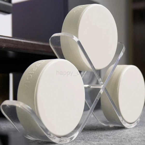 Transparent acrylic ice hockey puck display stand with sturdy shelf, multiple sizes, 3 slots for decorative storage