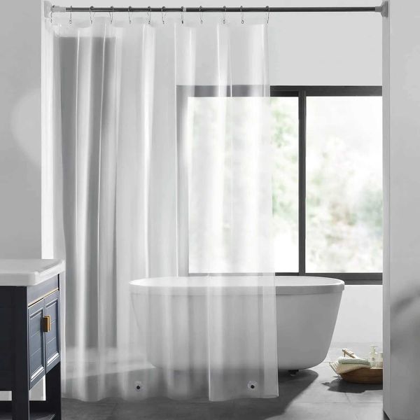 Transparent polyester shower curtain for home and hotel bathrooms