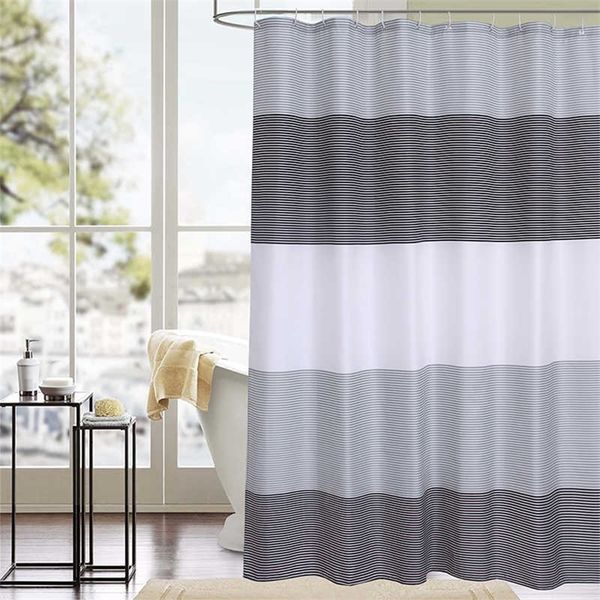Transverse Stripes Polyester Fabric Bath Curtain - Waterproof, Durable Shower Decor 210609