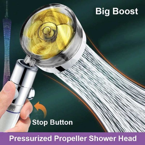 Universal adjustable shower head with high-pressure deluge spray, water-saving turbine fan design for bathrooms