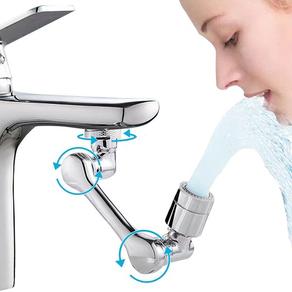 Universal bathroom faucet with 1080-degree rotation and anti-splash washbasin robot arm