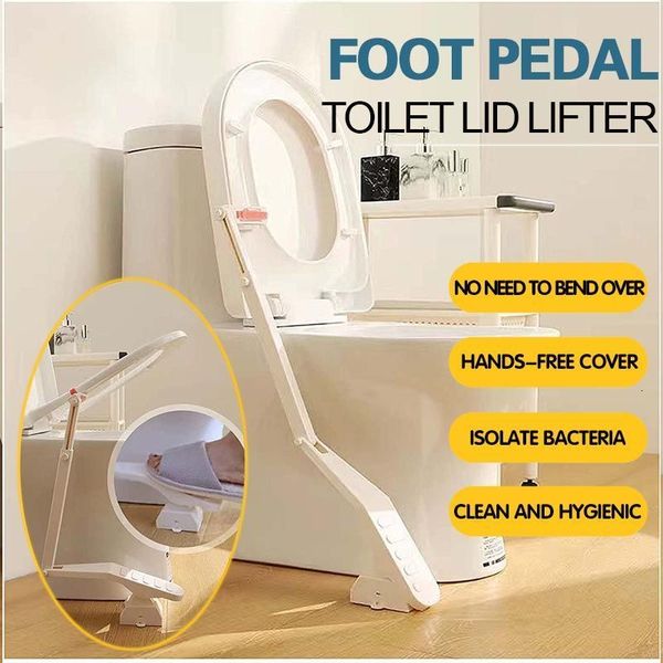 Universal foot-operated toilet seat lifter for bathroom convenience