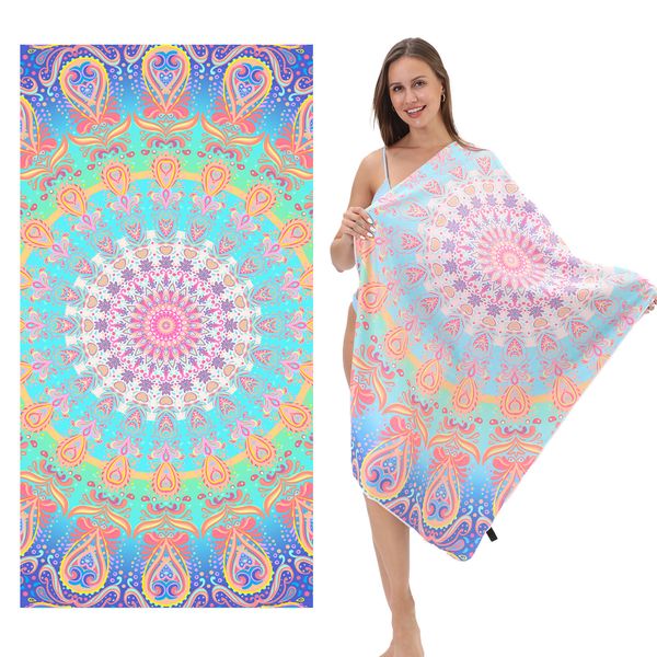 UPF50+ sun-protective shawl with travel print, quick-dry sports beach towel