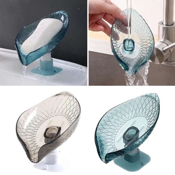 Upgrade 1 PC Transparent Leaf Shape Soap Box Drain Soap Holder Box Bathroom Shower Soap Holder Dish Storage Plate Tray Bathroom Supplies