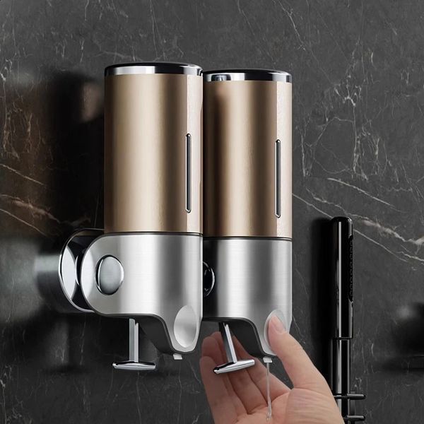 Upgraded metal tie rod double soap dispenser for bathroom showers, wall-mounted shampoo holder