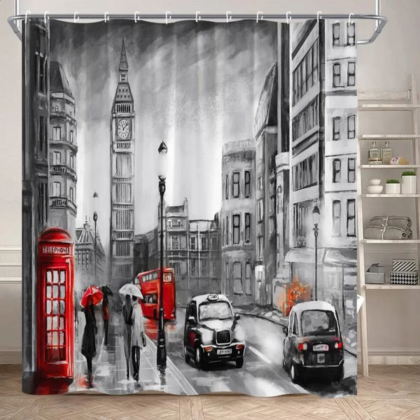 Urban-themed shower curtain featuring New York City's architectural skyline, made of polyester for bathroom decor