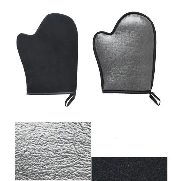 Velvet self-tanning mitt for smooth application of lotion, spray, or mousse