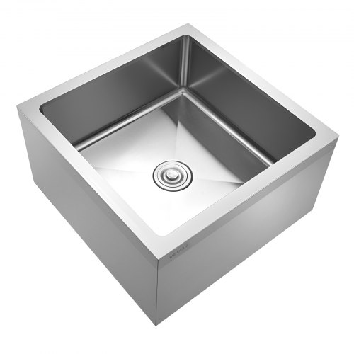 VEVOR 24x24x13-inch stainless steel mop sink with X-groove, 3-in-1 filter, and wall bracket in 304 grade
