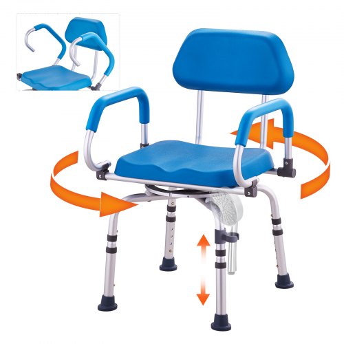 VEVOR 360-Degree Swivel Shower Chair with Adjustable Height, Pivoting Arms, and Non-Slip Padded Seat for Shower or Bathtub Use