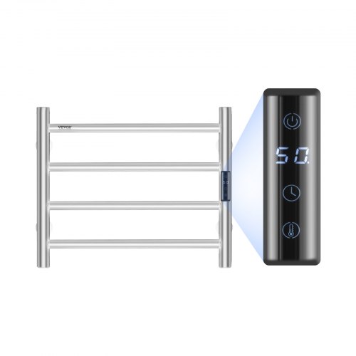 VEVOR 4-Bar Wall-Mounted Heated Towel Rack with Timer, LED Display and IPX5 Waterproof Rating for Bathrooms