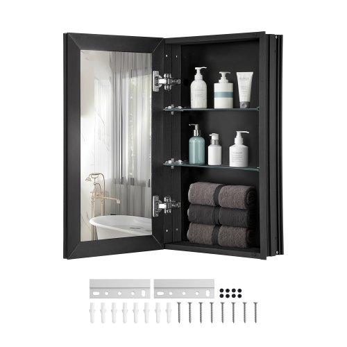 VEVOR bathroom mirror cabinet, 14x24 inches, aluminum-framed wall-mounted unit with two adjustable shelves