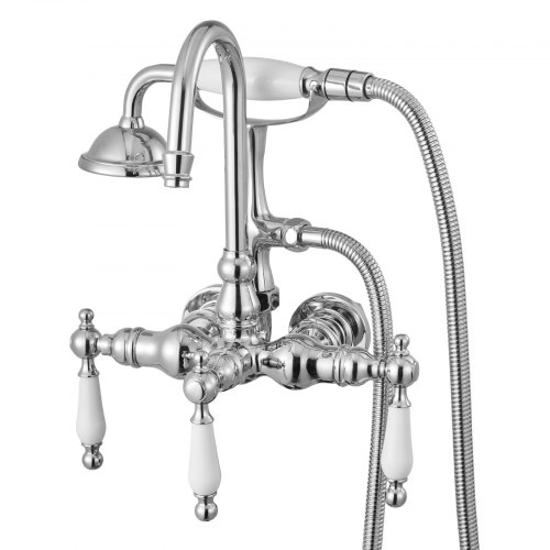 VEVOR clawfoot tub faucet with handheld shower, wall-mounted bathtub filler featuring a 59-inch hose in polished chrome finish