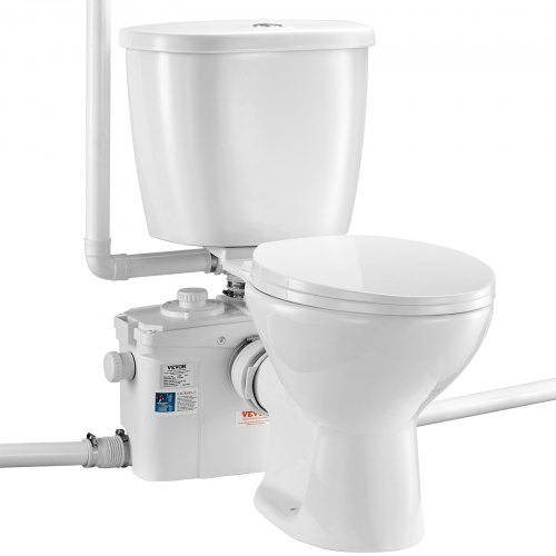VEVOR Macerating Toilet System with 800W Pump, Rear Outlet Upflush Toilet for Basements, Dual Flush Macerating Unit