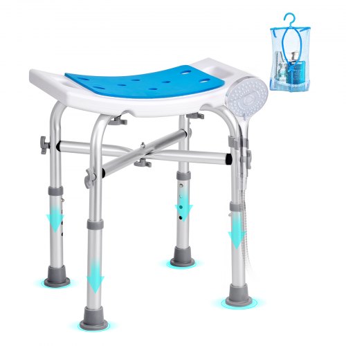 VEVOR shower chair with adjustable height and crossbar support, a non-slip bathtub stool for shower or tub use