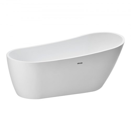 VEVOR's 67-inch freestanding acrylic bathtub features a contemporary oval design with brushed nickel overflow and drain for elegant standalone soaking