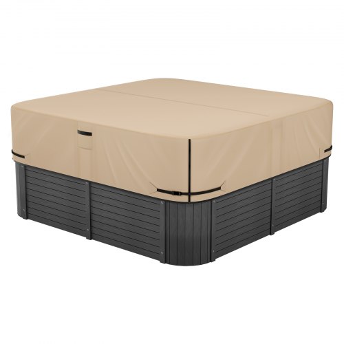 VEVOR's 90x90x20 inch outdoor hot tub cover features weatherproof 600D Oxford fabric with 950N tear-resistant strength