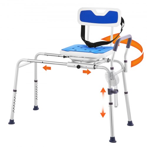 VEVOR's height-adjustable bathtub transfer bench features a 360-degree swivel seat with armrests and safety belt for secure, non-slip transfers