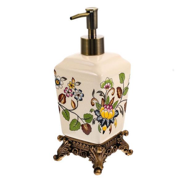 Vintage ceramic liquid soap dispenser with floral design, featuring a refillable pump bottle for hand soap or lotion