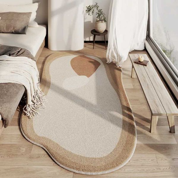 Wabi-sabi inspired fluffy living room carpet with irregular design, soft plush bedroom rug for cozy home flooring