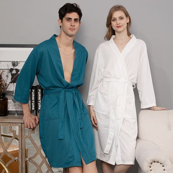 Waffler sauna women's thin nightgown, long couple home suit, hotel bathrobe, men's