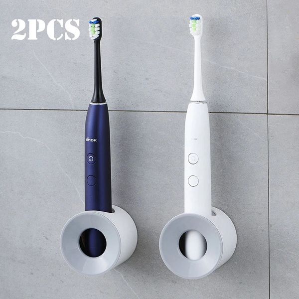 Wall-mounted 2-piece electric toothbrush holder with dust-proof design and bathroom perforations