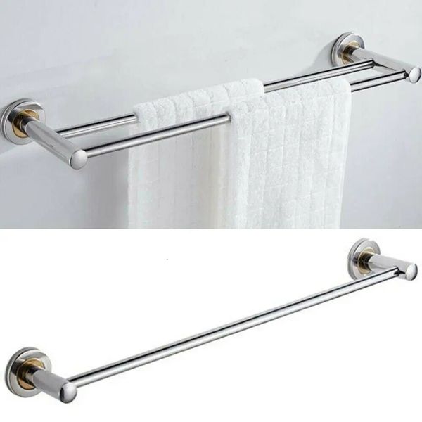 Wall-mounted 40/50cm single or double bar towel rack for bathroom storage and clothes organization