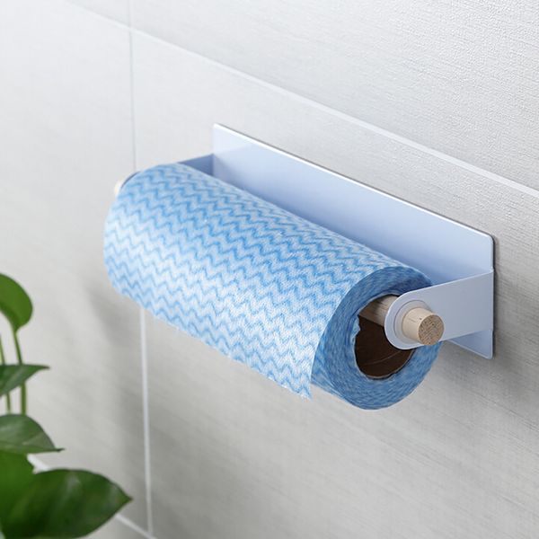 Wall-mounted adhesive paper towel holder for kitchen or bathroom cabinets