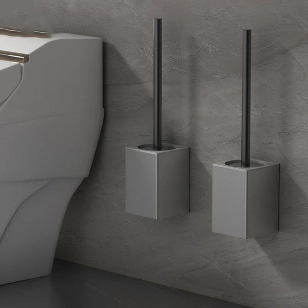 Wall-mounted aluminum alloy toilet brush holder for bathroom cleaning and storage