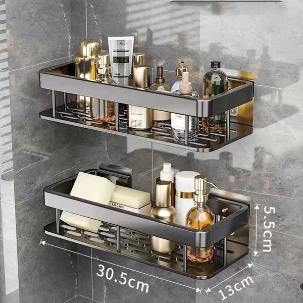 Wall-mounted aluminum bathroom shelf for shampoo and kitchen storage
