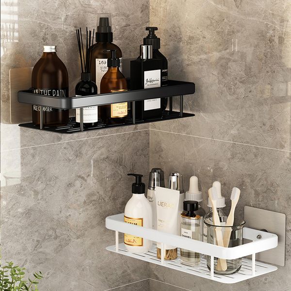 Wall-mounted aluminum corner shelf for bathroom storage, no-drill shower organizer for shampoo and makeup