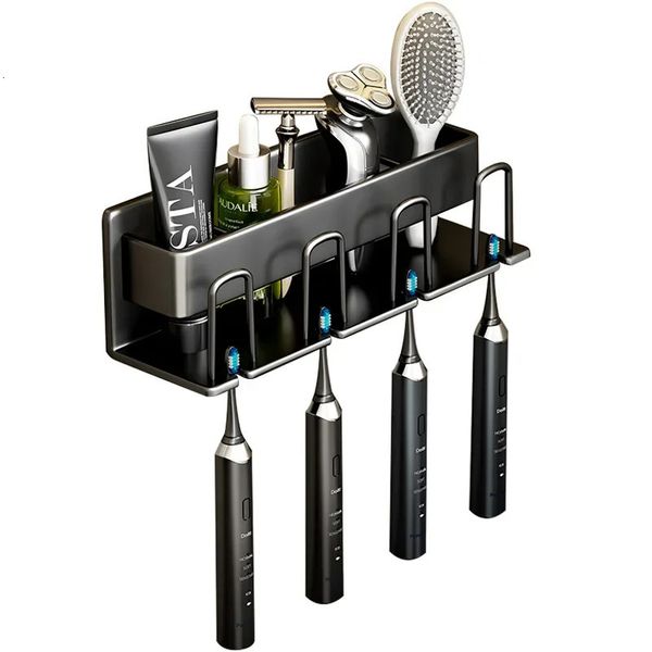 Wall-mounted aluminum holder for electric toothbrush and toothpaste cup, keeping bathroom organized
