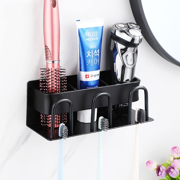 Wall-mounted aluminum toothbrush and toothpaste holder for space-saving bathroom organization