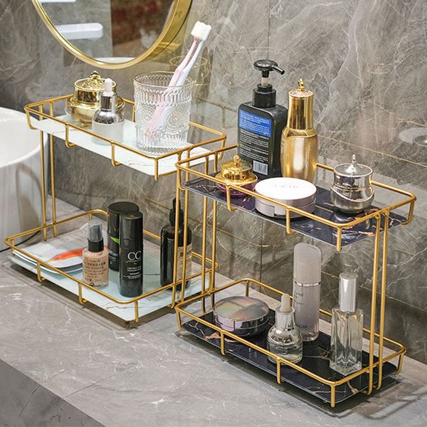 Wall-mounted bathroom shelf for storing cosmetics, toiletries, and perfumes without drilling