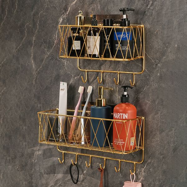 Wall-mounted bathroom shelf for toothbrush and toiletries storage without drilling