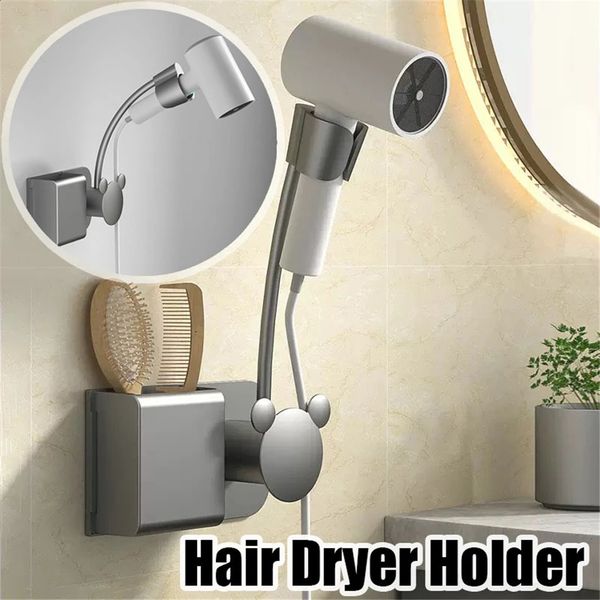 Wall-mounted bathroom shelf organizer for hands-free hair dryer storage