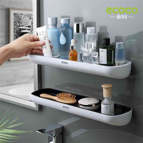 Wall-mounted bathroom shelf organizer with towel bar for shampoo and spice storage
