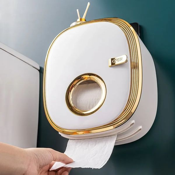 Wall-mounted bathroom tissue holder and organizer for paper rolls and accessories