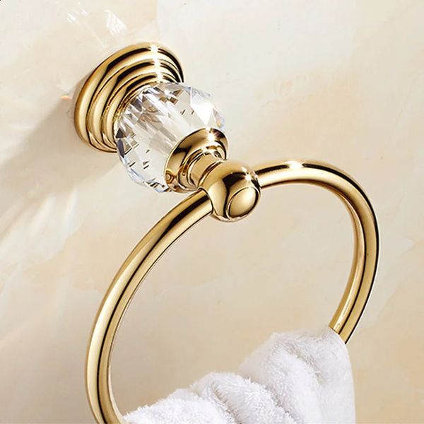 Wall-mounted circular stainless steel towel ring in gold finish