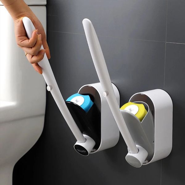Wall-mounted disposable toilet brush set with detergent for bathroom cleaning
