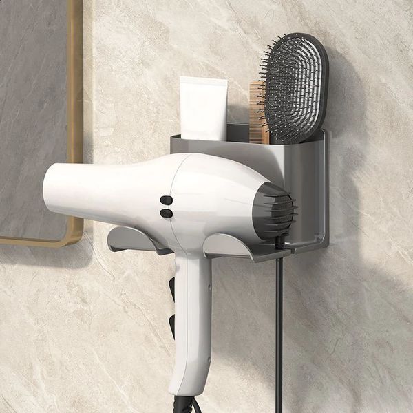 Wall-mounted hair dryer holder for straighteners and bathroom organization