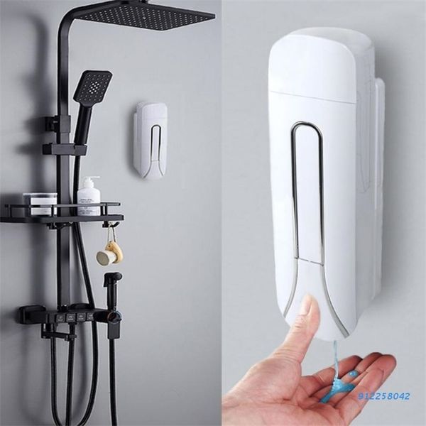 Wall-mounted hand-press soap dispenser for shower gel, detergent, and shampoo in home kitchen or bathroom