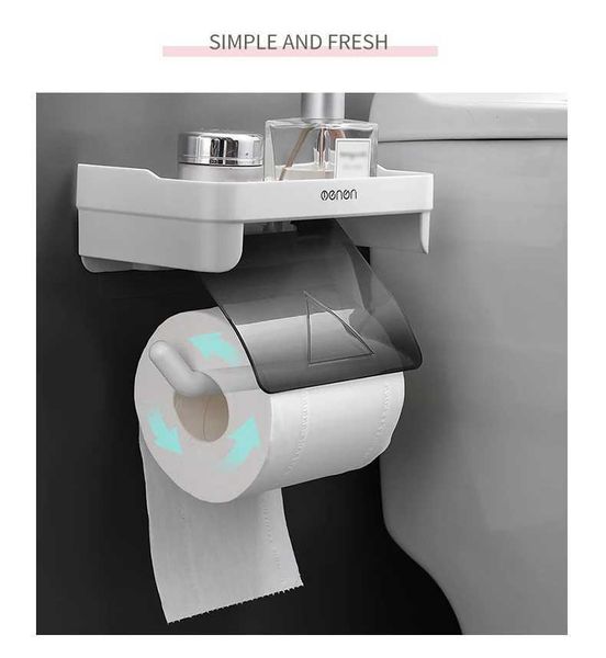 Wall-mounted large toilet paper holder featuring a storage tray, roller organizer, and phone holder for bathroom convenience