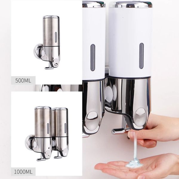 Wall-mounted manual liquid soap dispensers for bathrooms, available in 500-1500ml sizes, ideal for shampoo and gel storage