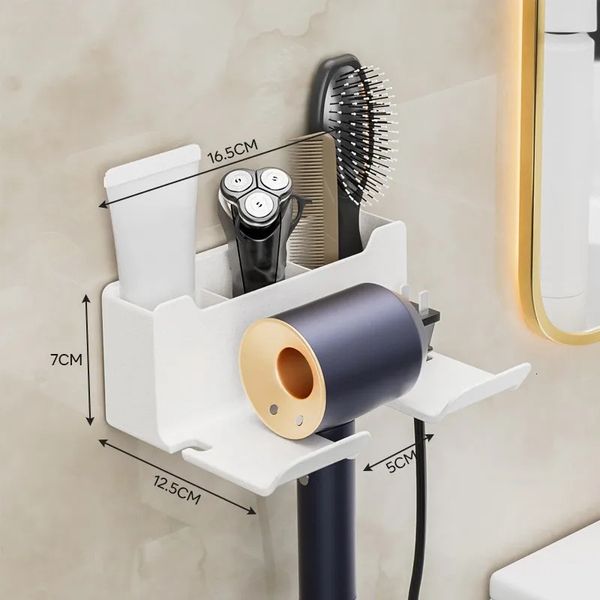 Wall-mounted organizer for hair clippers, combs, and dryer in the bathroom