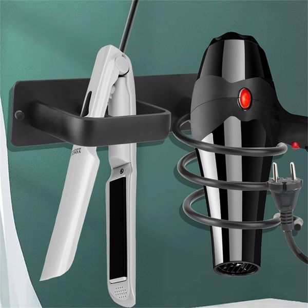 Wall-mounted organizer for hair dryers, straighteners, and curling irons with bathroom storage shelves