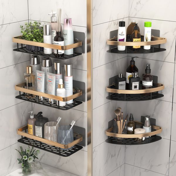 Wall-mounted rustproof shower shelf for bathroom storage without drilling