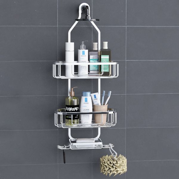 Wall-mounted shower shelf for bathroom storage and organization