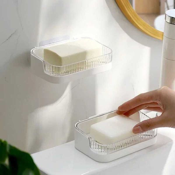 Wall-mounted soap dish for bathroom or kitchen, no-drill installation, keeps soap dry and organized